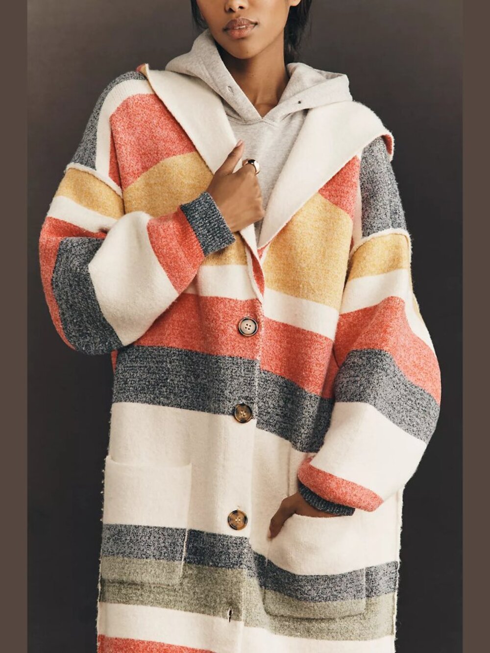NEW Pilcro Sizes S, M Womens Oversized Hooded Cardigan Sweater - Neutral Pattern - Picture 4 of 4